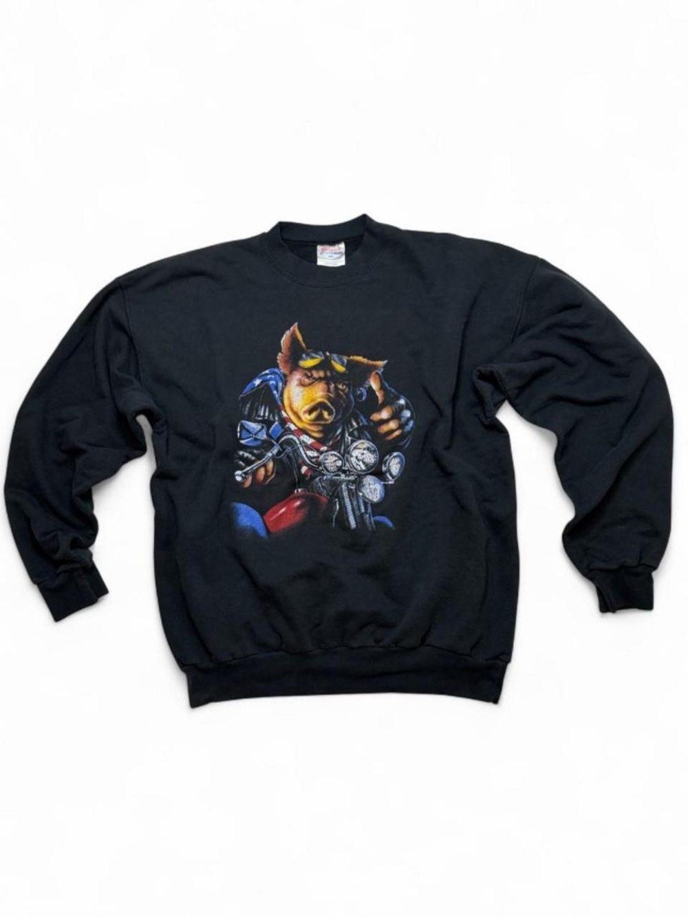 Vintage 90s The Great American Hawg Biker Crewneck Sweatshirt L 3D Emblem Style